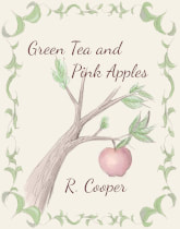 a color sketch of an apple tree branch with one pink apple hanging from it