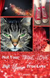 a collage of a cat, red sneakers, flaming dyed red hair, and sparkling gesture of magic 